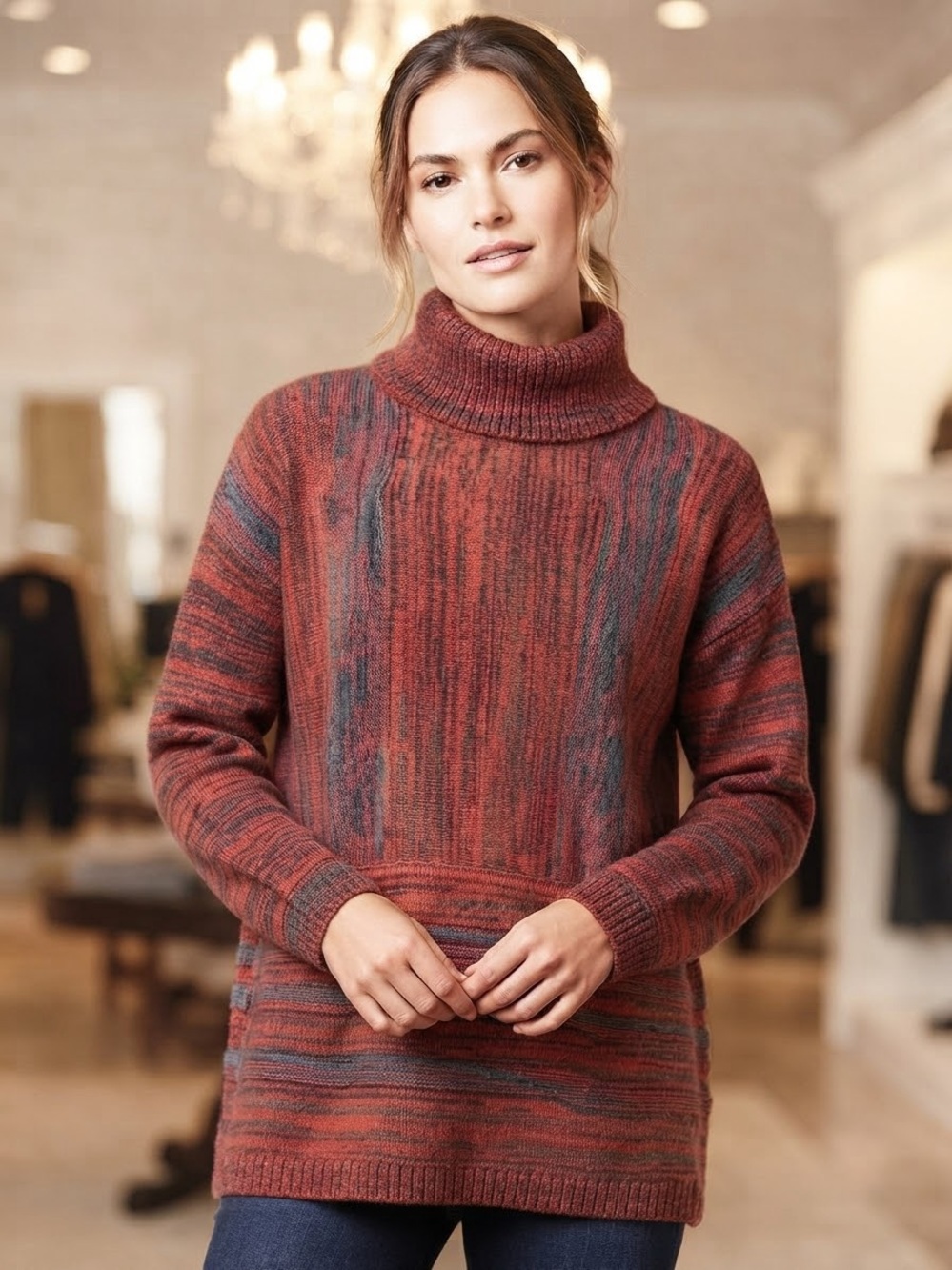 Soft Surroundings Rust & Slate Marled Turtleneck Sweater